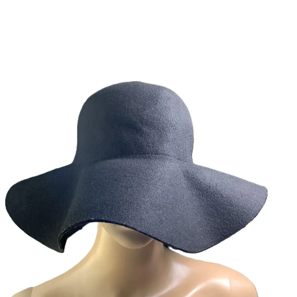 Sakkas Womens Black Wool Wide Brim Foldable Cloche Hat Indie Gothcore Size M/L‎